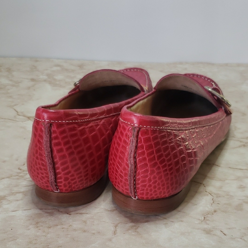 Cole Haan Pink & Orange Croc-Embossed Leather Loafers - Picture 4 of 7
